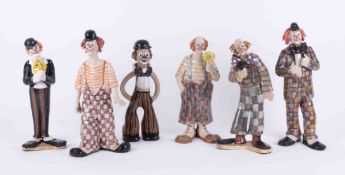 Six Elizabeth Haslam clowns, five 20th Century styles and one older one (6).