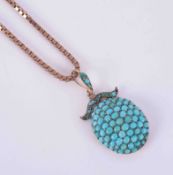 A 9ct yellow gold 18" box chain, 13.27g with a gold (no hallmarks) turquoise set pendant