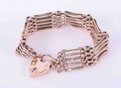 A 9ct rose (and some links yellow gold) gate style engraved bracelet with heart padlock & safety