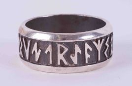 A silver engraved symbol ring meaning "Dreams of Everlasting Love" by Scottish jewellery designer