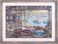 Norman Neason (British 1915 - 2010) RWS, RBSA, gouache 'Dornam's Boatyard, Salcombe, Devon',