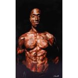 Simon K Bennett (Plymouth artist), oil on board of the rapper 'Tupac', signed on reverse, dated