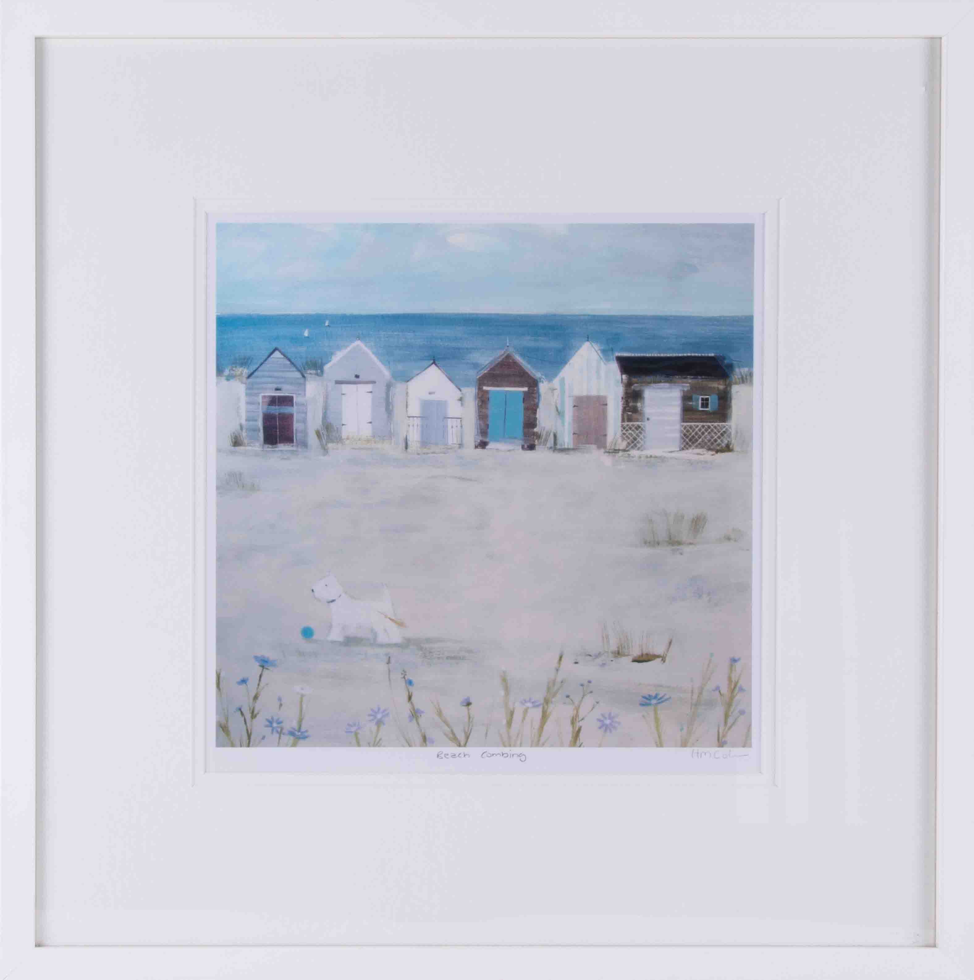 H.M.Col, 'Beach Combing' framed and glazed together with Gill Turner print, 39cm x 39cm, framed - Image 3 of 3