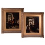 A pair of 19th century Continental oil paintings, possibly Dutch, unsigned, Interior Scenes