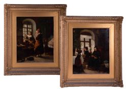 A pair of 19th century Continental oil paintings, possibly Dutch, unsigned, Interior Scenes