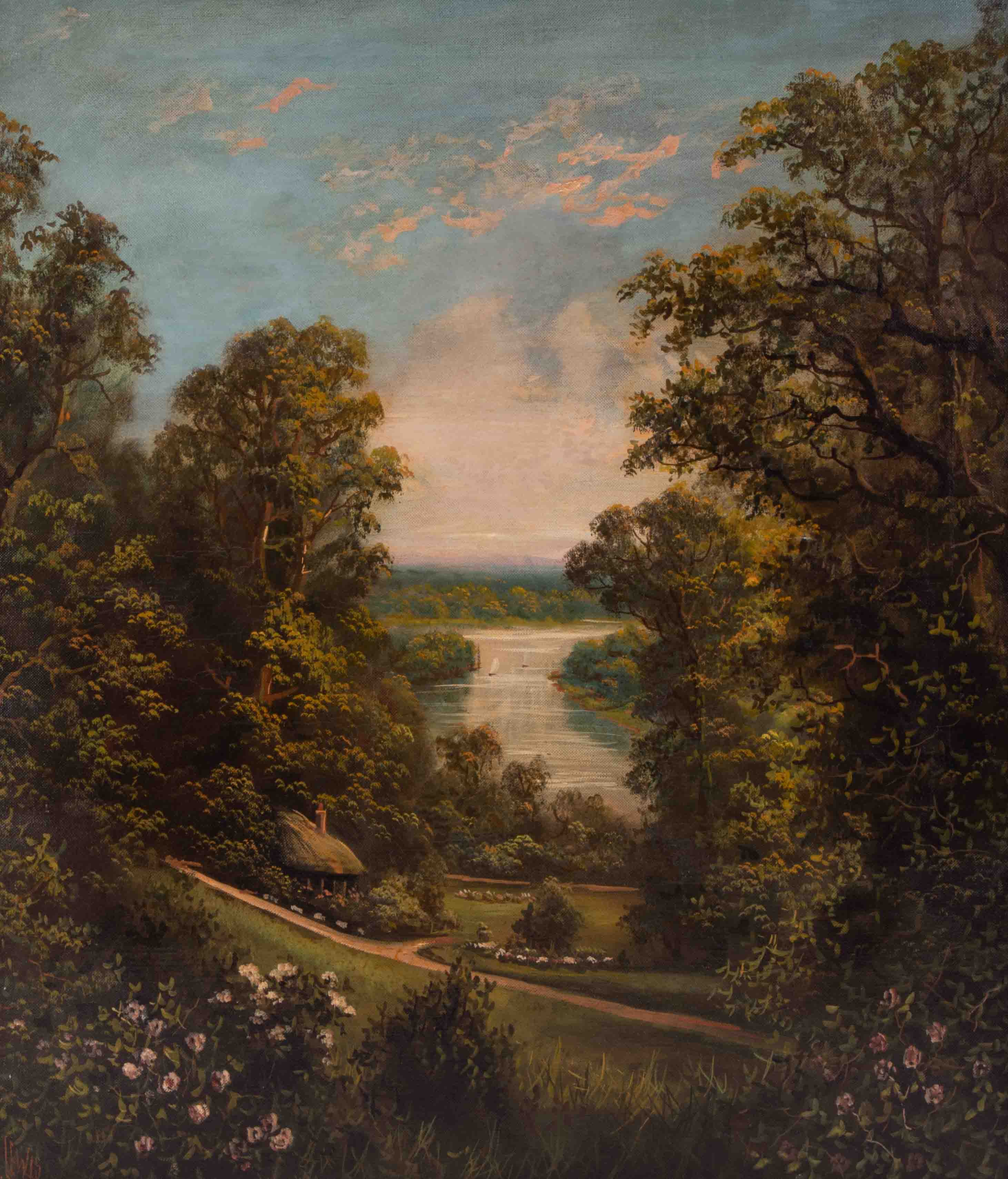 J.Lewis, oil on canvas 'View Of The Lake' signed, 63cm x 54cm, framed. - Image 2 of 2
