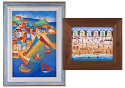 Collection of four modern at works including 'St Ives' indistinct signature, 60cm x 39cm, framed (