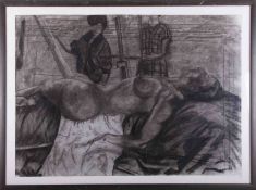 An unsigned 20th century charcoal 'Art Class, Life Study - Nude', 56cm x 79cm, framed and glazed.