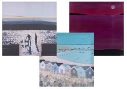 Janet Bell, 'Beach Huts' print on canvas, Villarospo 'Haze' oil on canvas and another, 60cm x