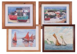 Collection of pictures including L Bruce. Chapman oil on canvas 'Boats at Sea', Sally Beck '