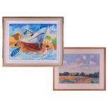 Geoff Marsters, 'Cornfields Nr Dullingham' pastel, signed, 45cm x 62cm, framed and glazed together