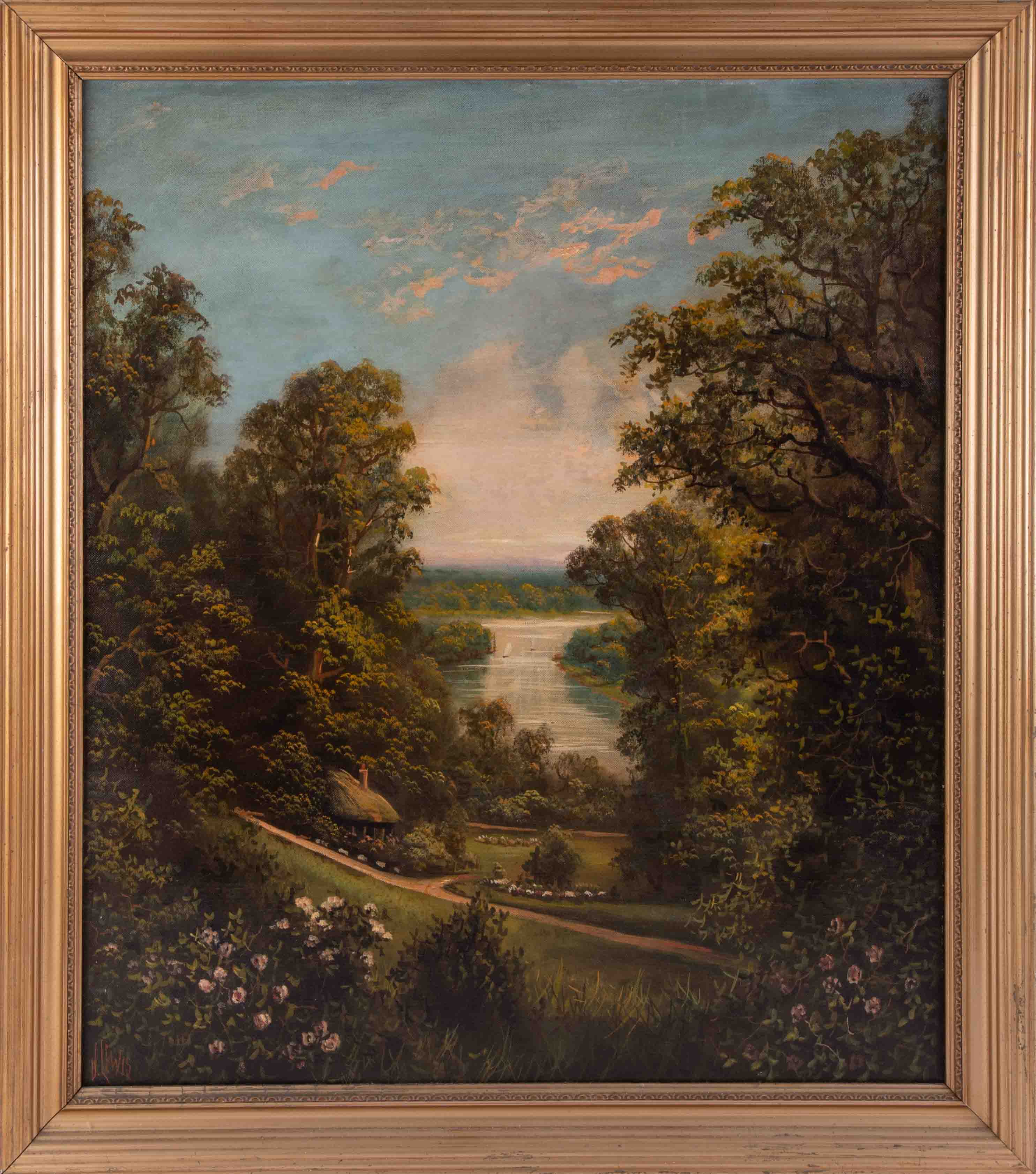 J.Lewis, oil on canvas 'View Of The Lake' signed, 63cm x 54cm, framed.