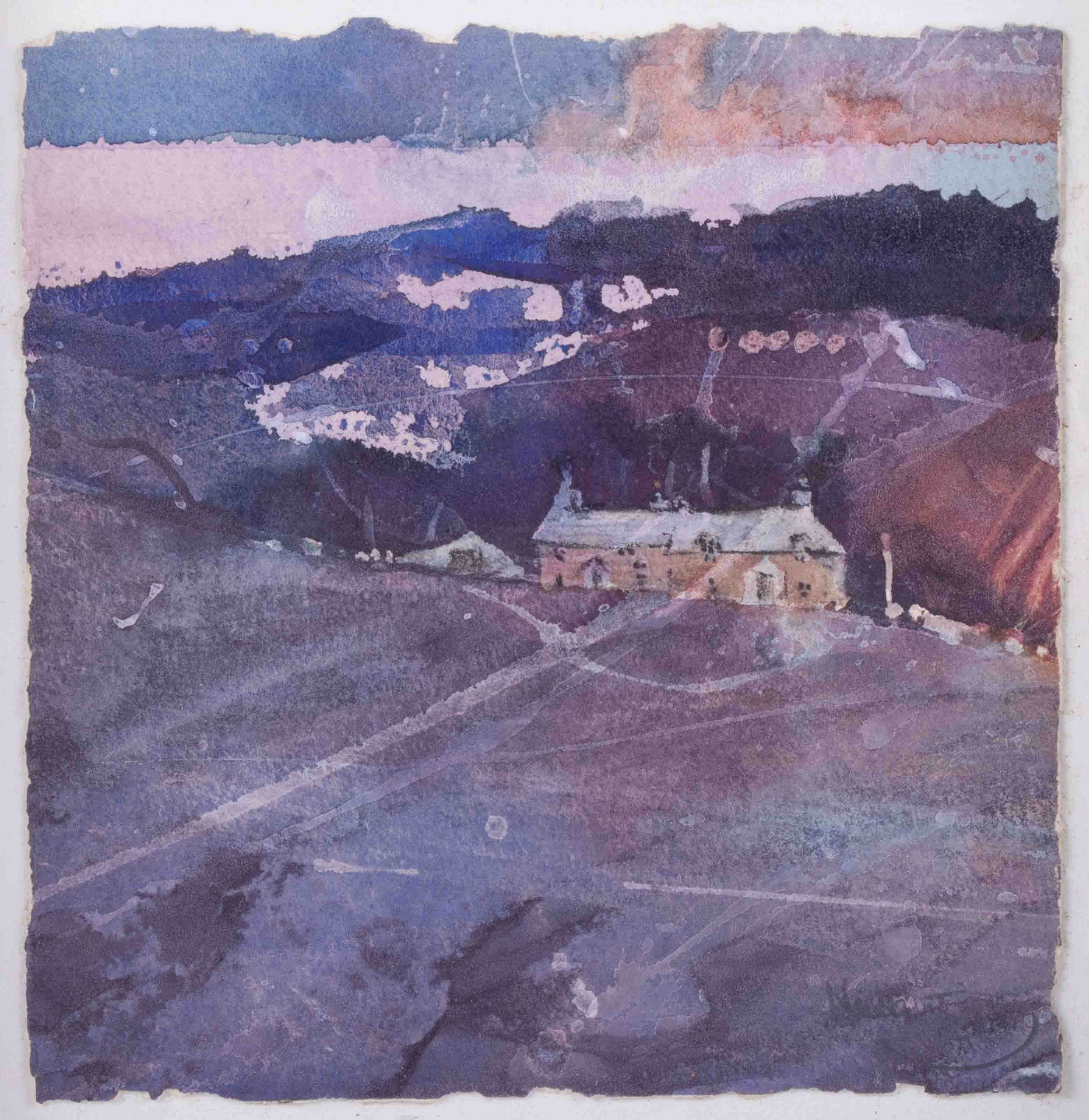 Nicola Tilley, 'Home Farm, 2008' watercolour, 21cm x 21cm, framed. - Image 2 of 2