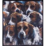 Katharine Lightfoot (b1972) 'Hounds' oil on canvas, 80cm x 70cm, framed.