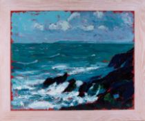 Brian Pickering, 'Stormy Sea, St Ives' oil on board, 61cm x 76cm, framed.