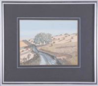 Ben Blathwayt, watercolour 'Fields' dated 1983, 14cm x 19cm, framed and glazed.