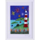 Lou from Lou C fused glass, original glass work, titled 'Plymouth Hoe - Fireworks', signed, 30cm x