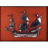 A 1970s metal sculpture of a Sailing Ship by P.Millage, 63cm x 87cm.