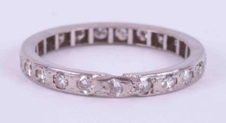 A platinum (no hallmarks) full eternity ring set with small old round cut diamonds (there has been