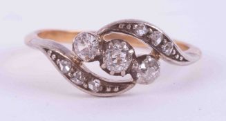 An 18ct yellow gold & platinum? (no hallmarks & not tested) antique twist ring set with small old