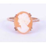 A 9ct rose gold ring set cameo measuring approx. 12mm x 10mm, weight 2.1g, size L.