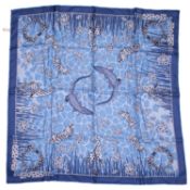 Cartier, a 100% silk Cartier Savann A Motif scarf with animal & gemstone print in a mixture of