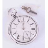 A silver gents pocket watch, with key.