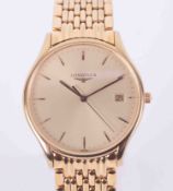 Longines, a gents gold plated Lyre wristwatch with date window, champagne dial, flexi link