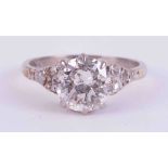 An antique 18ct white gold ring set with approx. 1.62 carat of old round cut diamond, colour H-I and