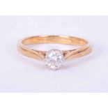 An 18ct yellow gold six claw ring set approx. 0.36 carats of round brilliant cut diamond, colour G