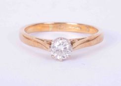 An 18ct yellow gold six claw ring set approx. 0.36 carats of round brilliant cut diamond, colour G