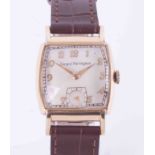 Girard-Perragaux, a gents 10k gold filled square face manual wind wristwatch, with brown