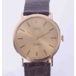 Rolex, a 18ct yellow gold gents Cellini round face manual wind wristwatch, with leather