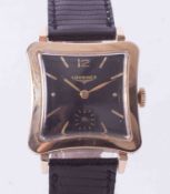 Longines, a gents curve shape square wrist watch, manual wind Longines movement with small sub