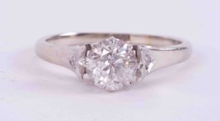 An 18ct white gold solitaire style ring set with approx. 0.75 carats of an older round brilliant cut