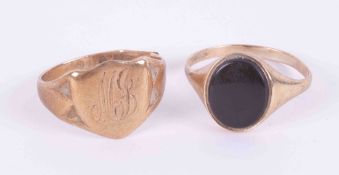 Two 9ct yellow gold signet rings, total weight 5.65g.