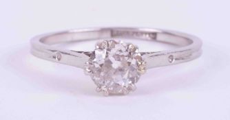 A platinum single stone ring with set with approx. 0.81 carats of old round cut diamond, colour H-