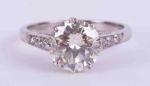 A fine 18ct white gold solitaire ring set with a central round brilliant cut diamond, 2.02 carats,