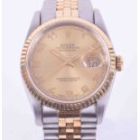 Rolex, a gents bi-metal chronometer datejust wristwatch circa 1991/1992, a full arabic