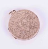 A 9ct yellow gold (no hallmarks and not tested) round flower & initial engraved locket, 5.81g,