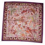 Hermes, a 100% silk Hermes Paris scarf in a pavement 'paving' pattern with flowers and animals in