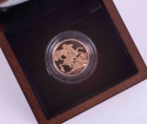 Royal Mint, Queen Elizabeth II 2009 gold proof sovereign with certificate, box and outer box.