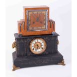 A Victorian black and gilt mantle clock together with an Art Deco style oak cased mantle clock (2).