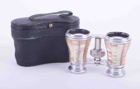 Mappin & Webb, mother of pearl opera glasses, boxed.