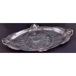 WMF, an Art Nouveau style tray with embossed figure decoration, length 33cm.