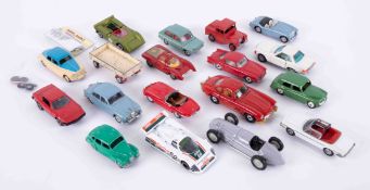 A collection play worn cars including Dinky Toys Alfa Romeo Coupe 185, Corgi Mercedes Benz, Dinky