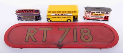 Mixed collection of models including Solido and Corgi buses and trams also RT718 tinplate plaque.