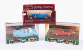 A mixed collection of boxed model cars including Matchbox 1928 Mercedes SS Coupe, Matchbox models of