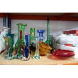 Collection of mixed glass including Whitefriars tear drop vases, pair of Whitefriars green vases and