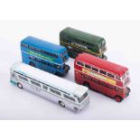 A collection of various model buses including Solido and Corgi.